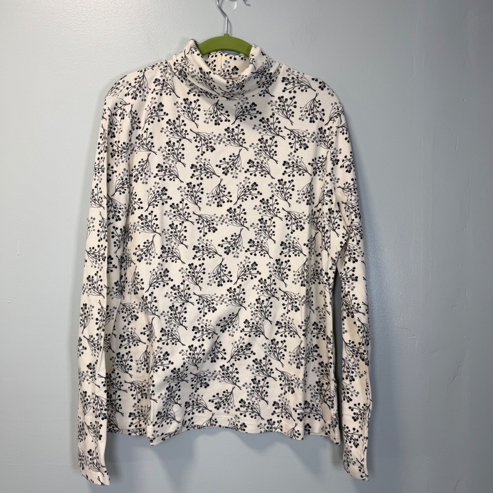 White Stag Women XL White Berry Branch Print Cotton‎ Turtleneck Top WL49131P